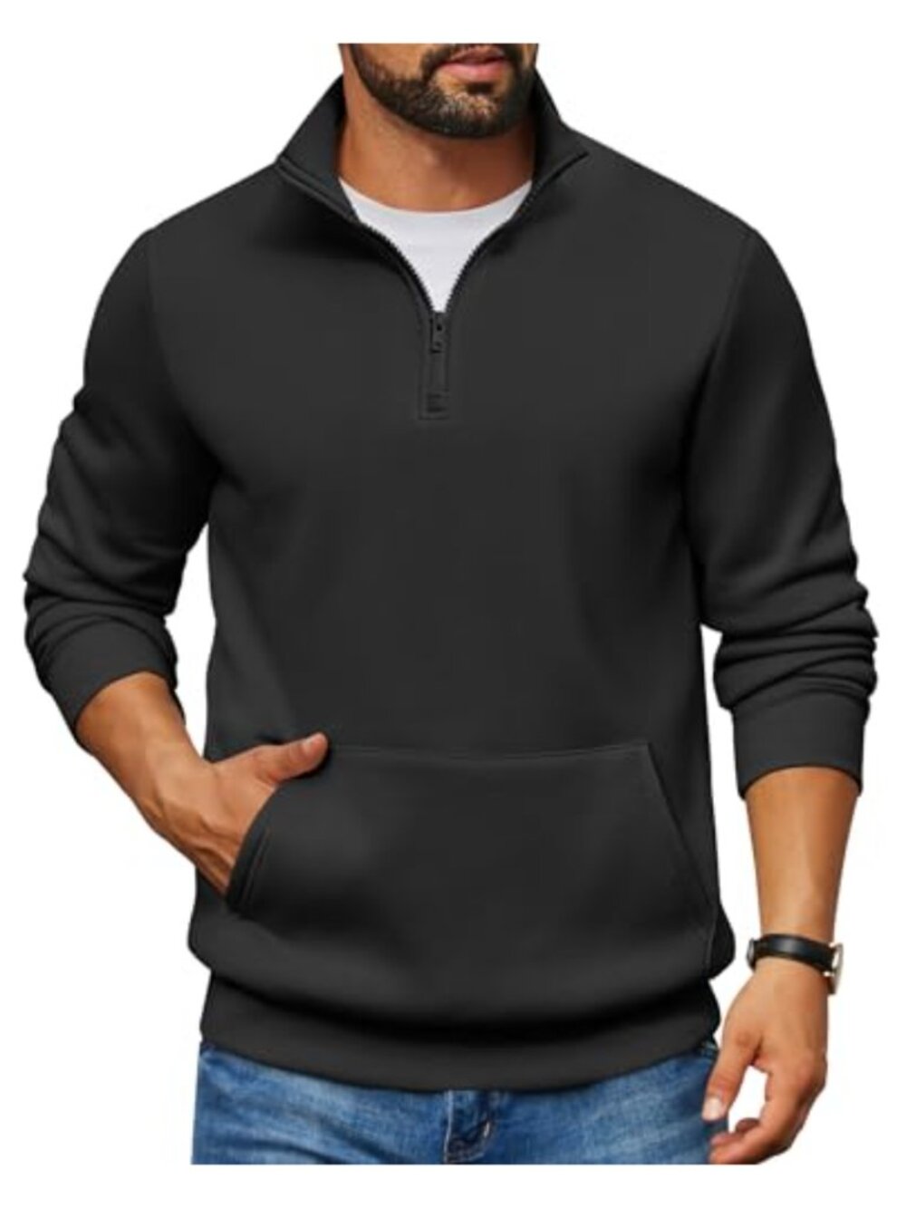 Men's Quarter Zip Pullover Fleece Lined Sweatshirt Long Sleeve Casual